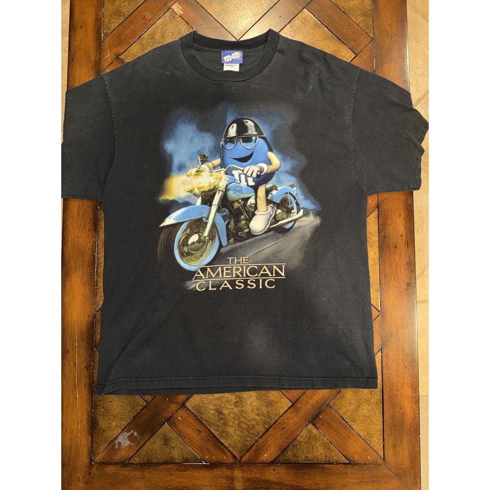 Vintage M&M's Shirt Mens Large Black American Classic Motorcycle Tee 90s Candy‎